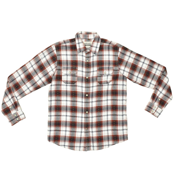 Ariat Men's Retro Fit Red Plaid Flannel Long Sleeve Pearl Snap Shirt Size L - Picture 1 of 8